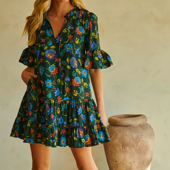 Auggie Bell Sleeve Shift Dress in Topeaka Floral - Picture 1 of 7